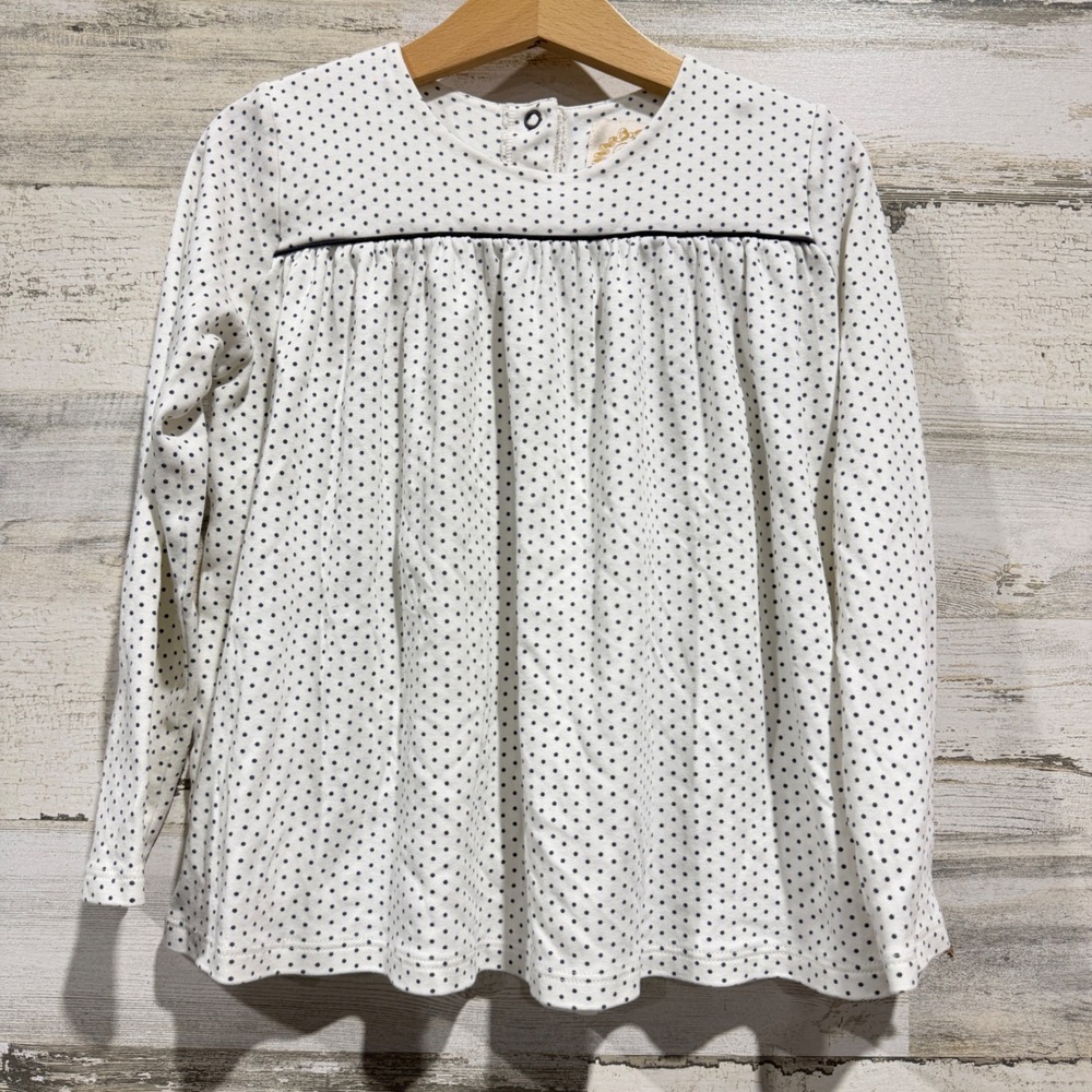 The Beaufort Bonnet Company Top Girls 7 White Polka Dot Preppy Pima Cotton EUC